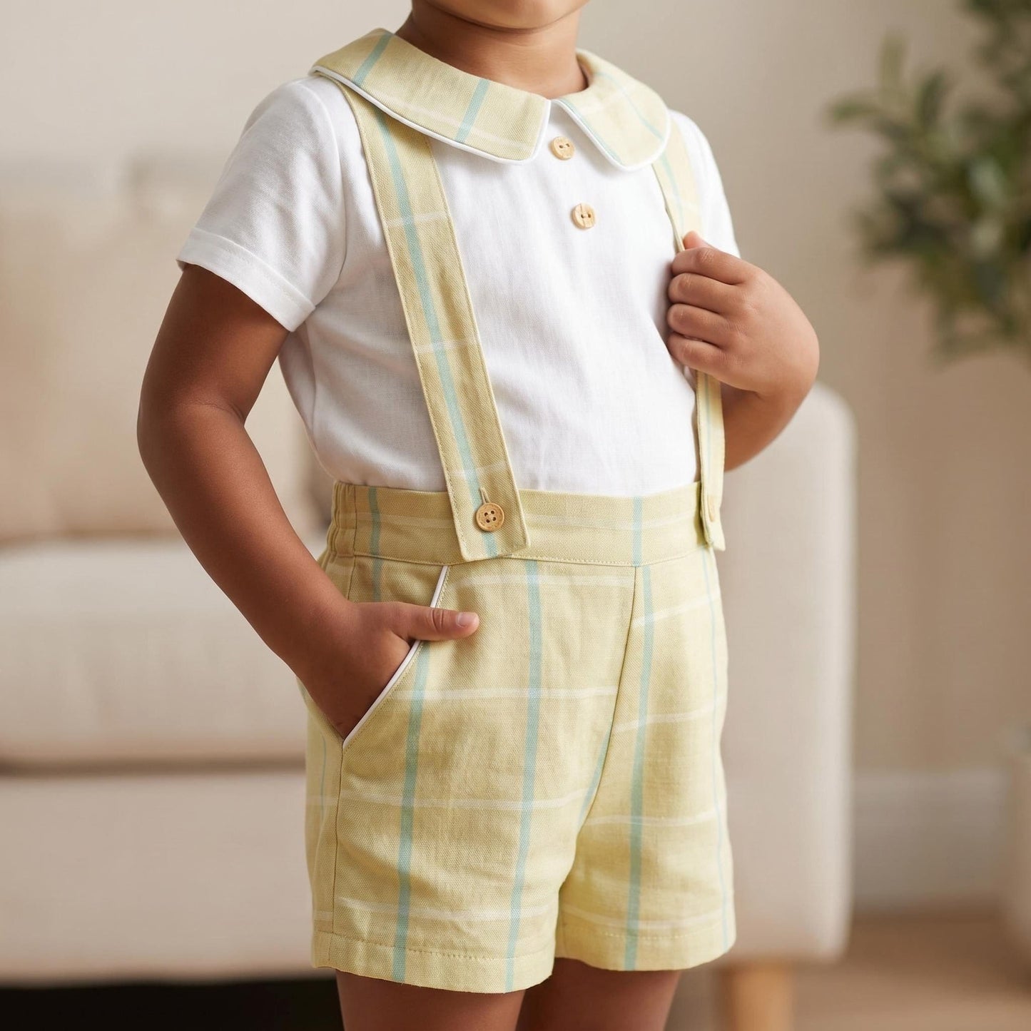 Baby Boy White Beige Check Shorts with Shirt "MYD26064"