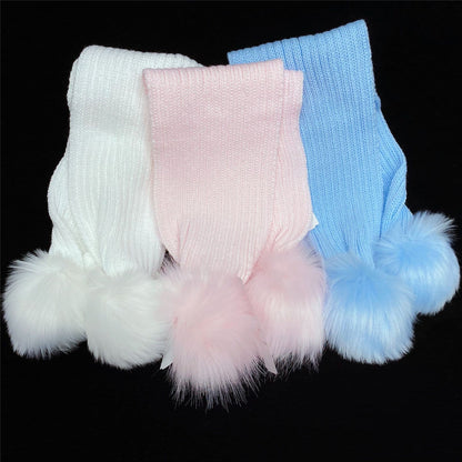 Baby Double Faux Fur Pom Scarf White Pink Blue