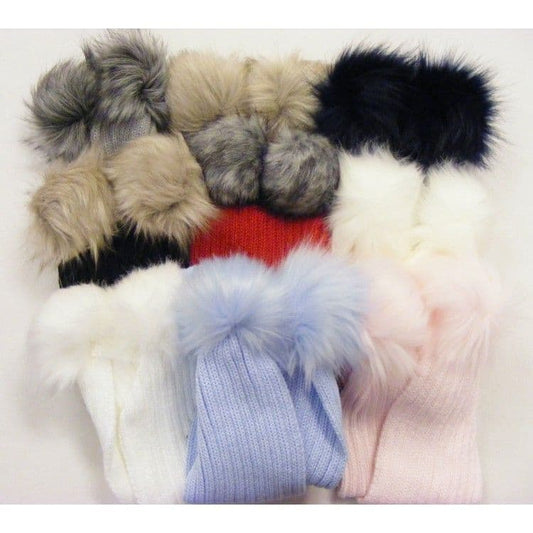 Baby Double Faux Fur Pom Scarf White Pink Blue