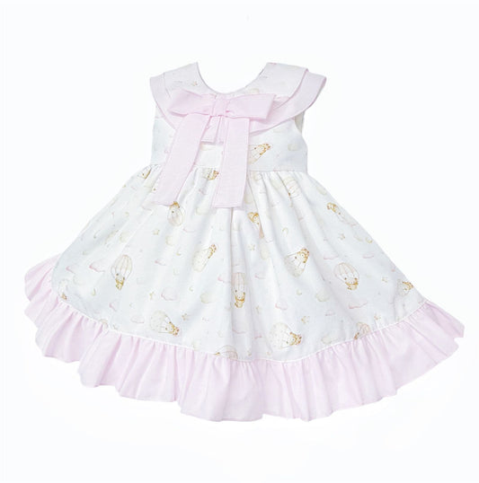 Baby Girl Baby Pink Teddy Print Puff Dress with Pants "MYD26031"