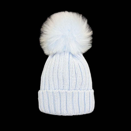 Baby Girls Blue Faux Fur Pom Hat