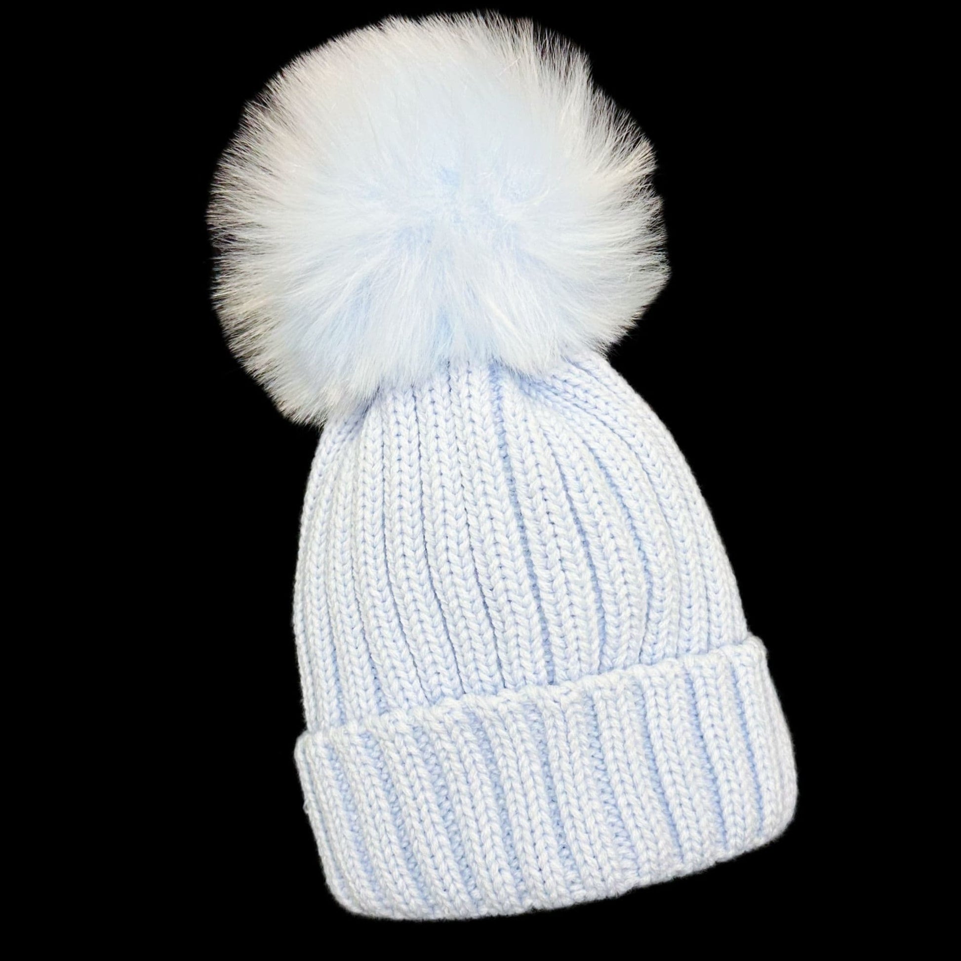 Baby Girls Blue Faux Fur Pom Hat