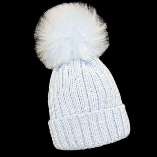 Baby Girls Blue Faux Fur Pom Hat