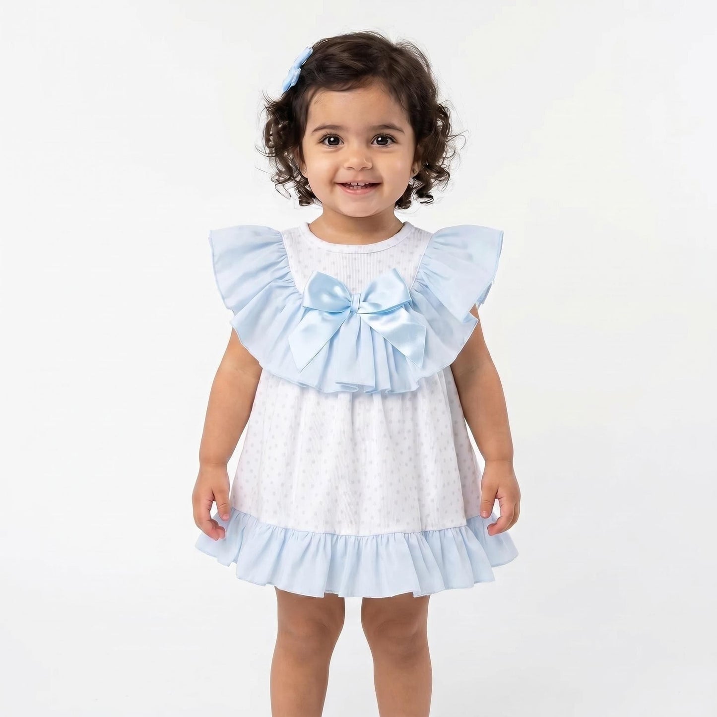 Baby Girl Blue Heart Big Collar Puff Dress with Pants "MYD26023"