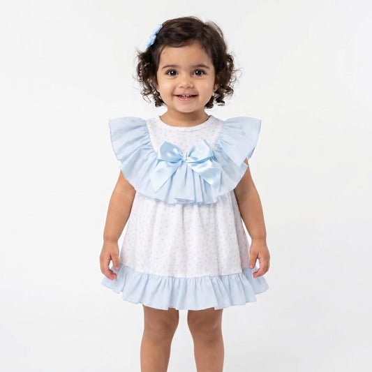 Baby Girl Blue Heart Big Collar Puff Dress with Pants "MYD26023"