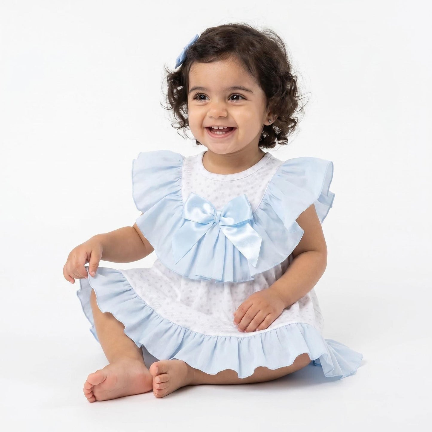 Baby Girl Blue Heart Big Collar Puff Dress with Pants "MYD26023"