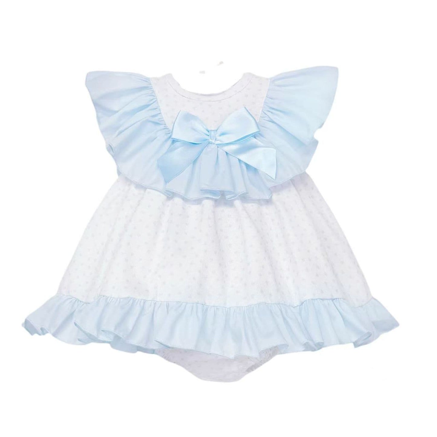 Baby Girl Blue Heart Big Collar Puff Dress with Pants "MYD26023"