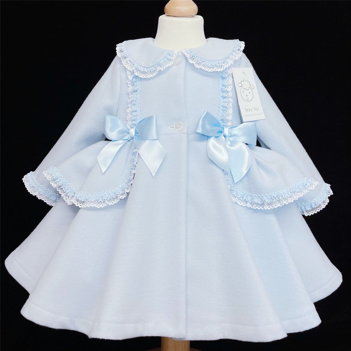 Baby Girl Blue Puff Ball Winter Coat Wool Like Fabric "MYD883"