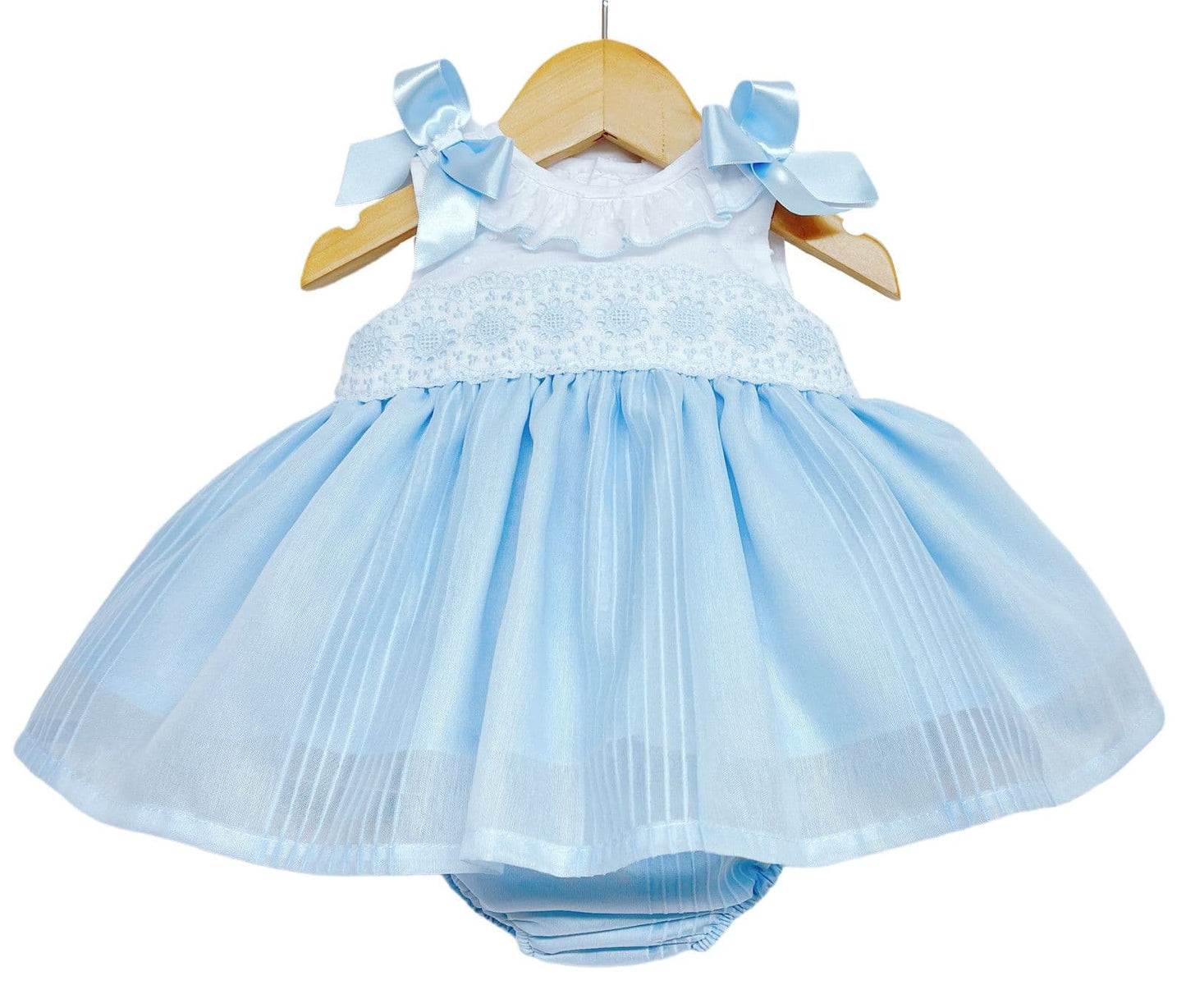 Baby Girl Blue Puff Dress with Pants Satin Bows "MYD2204 Blue"