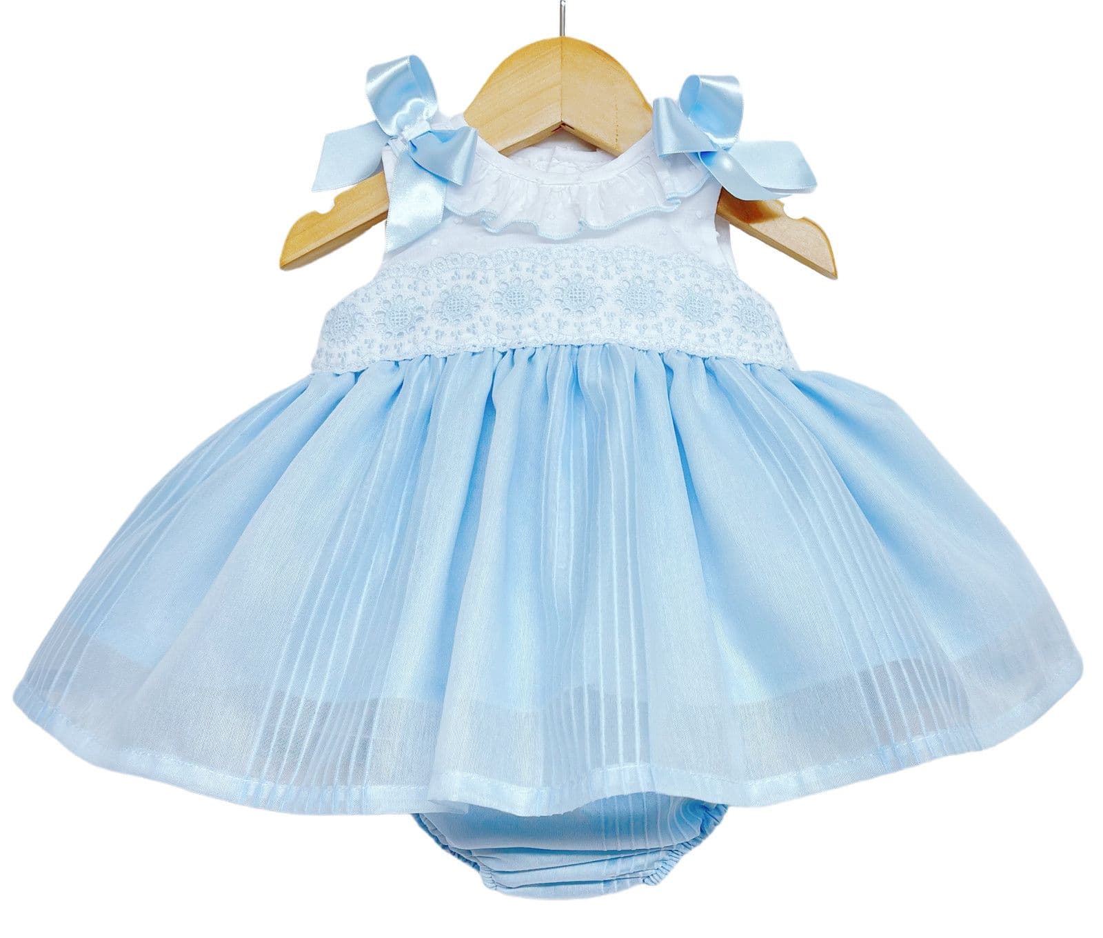 Baby Girl Blue Puff Dress with Pants Satin Bows "MYD2204 Blue"