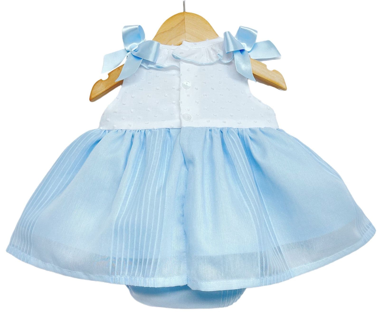 Baby Girl Blue Puff Dress with Pants Satin Bows "MYD2204 Blue"