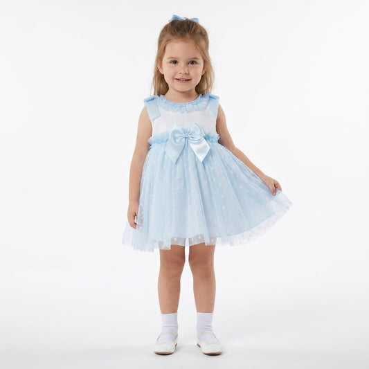 Baby Girl Blue Tulle Mesh Dress Satin Bow "2508 Blue"