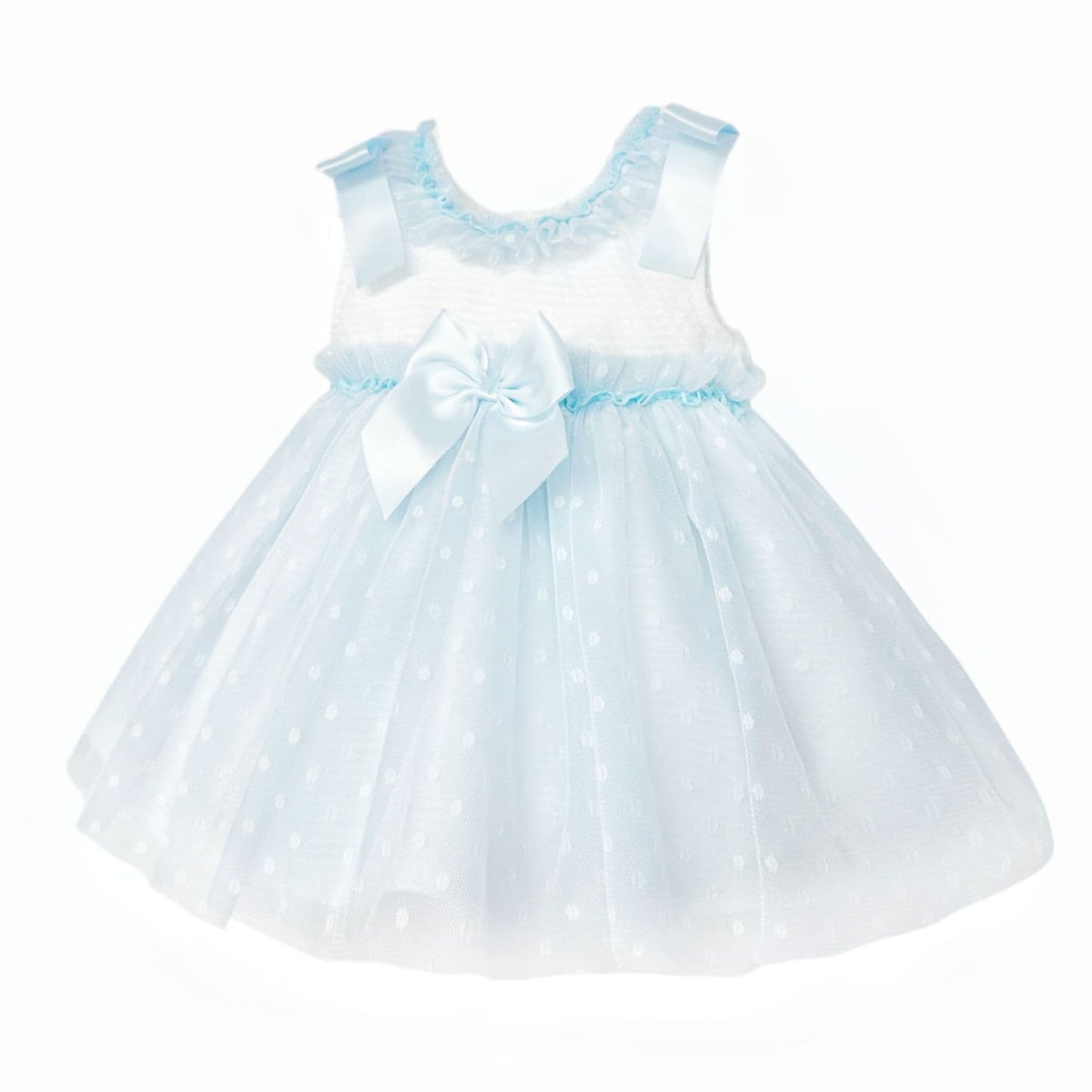 Baby Girl Blue Tulle Mesh Dress Satin Bow "2508 Blue"