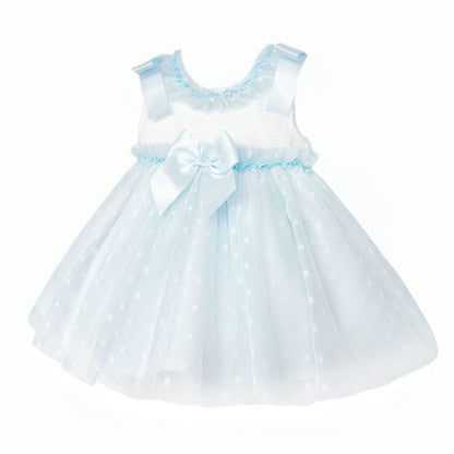 Baby Girl Blue Tulle Mesh Dress Satin Bow "2508 Blue"