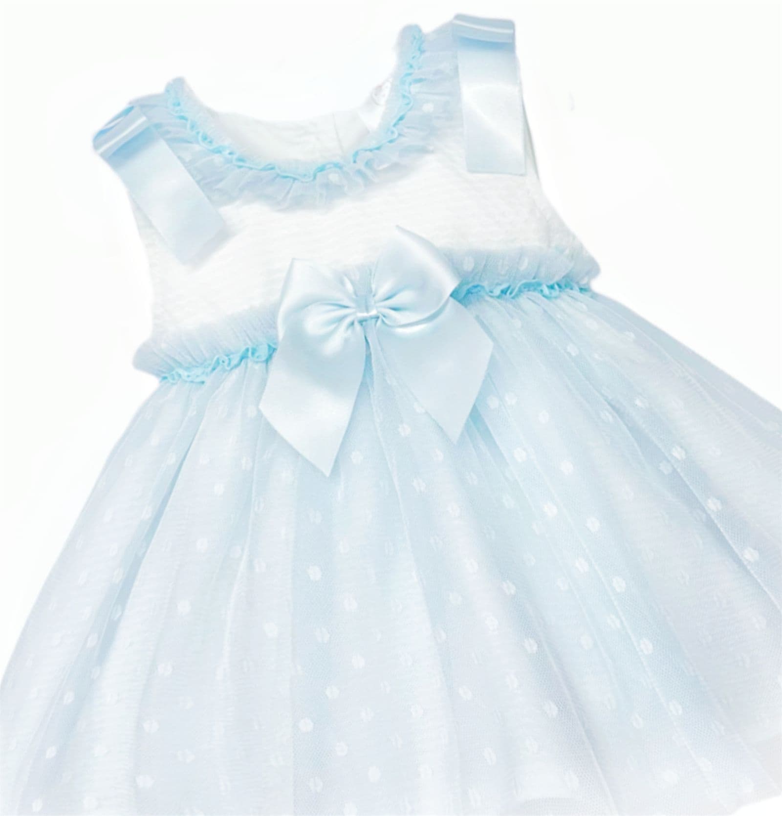 Baby Girl Blue Tulle Mesh Dress Satin Bow "2508 Blue"
