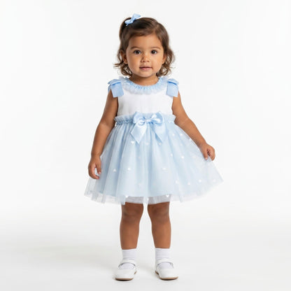 Baby Girl Blue Tulle Mesh Dress Satin Bow "2607 Blue"