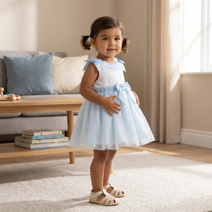 Baby Girl Blue Tulle Mesh Dress Satin Bow "2607 Blue"