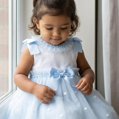 Baby Girl Blue Tulle Mesh Dress Satin Bow "2607 Blue"