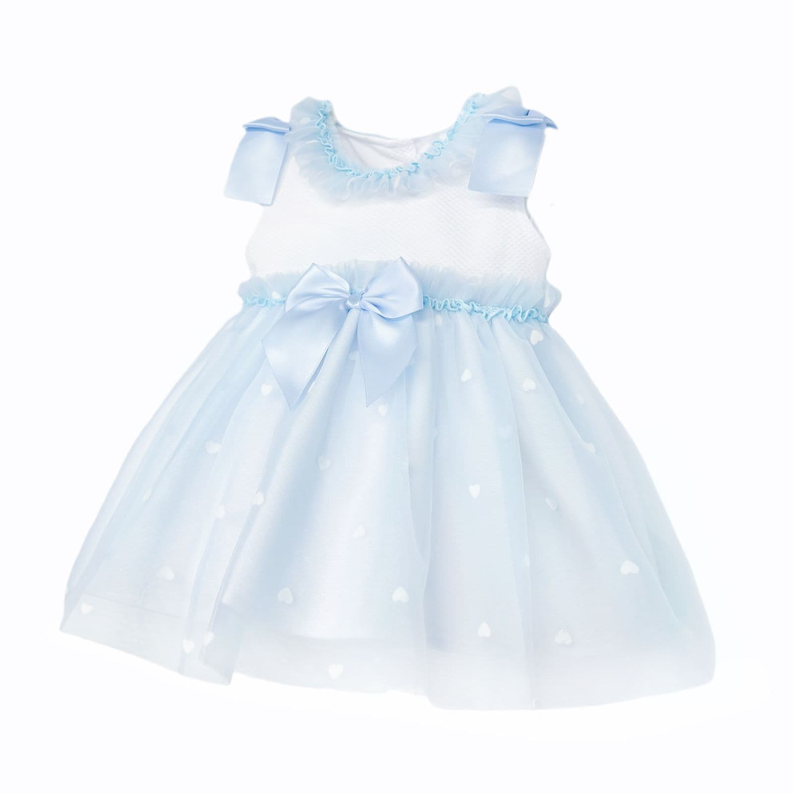 Baby Girl Blue Tulle Mesh Dress Satin Bow "2607 Blue"
