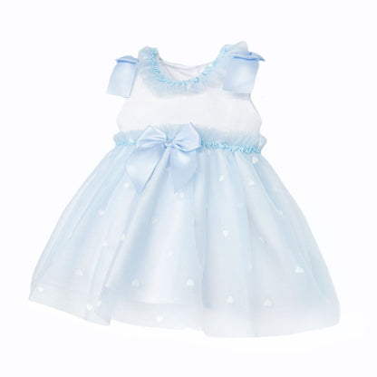 Baby Girl Blue Tulle Mesh Dress Satin Bow "2607 Blue"