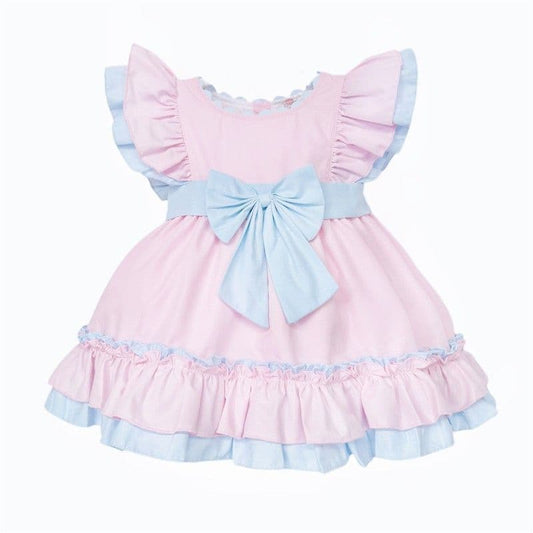 Baby Girl Cotton Pink with Blue Puff Ball Dress "2614"