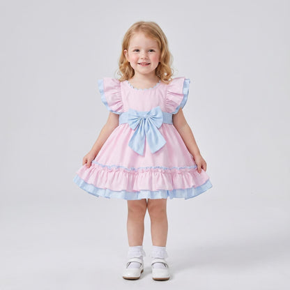 Baby Girl Cotton Pink with Blue Puff Ball Dress "2614"