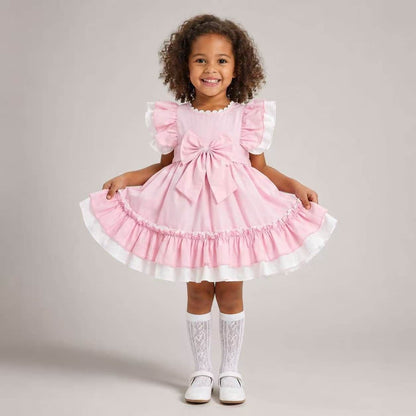 Baby Girl Cotton Pink with White Puff Ball Dress "2617"