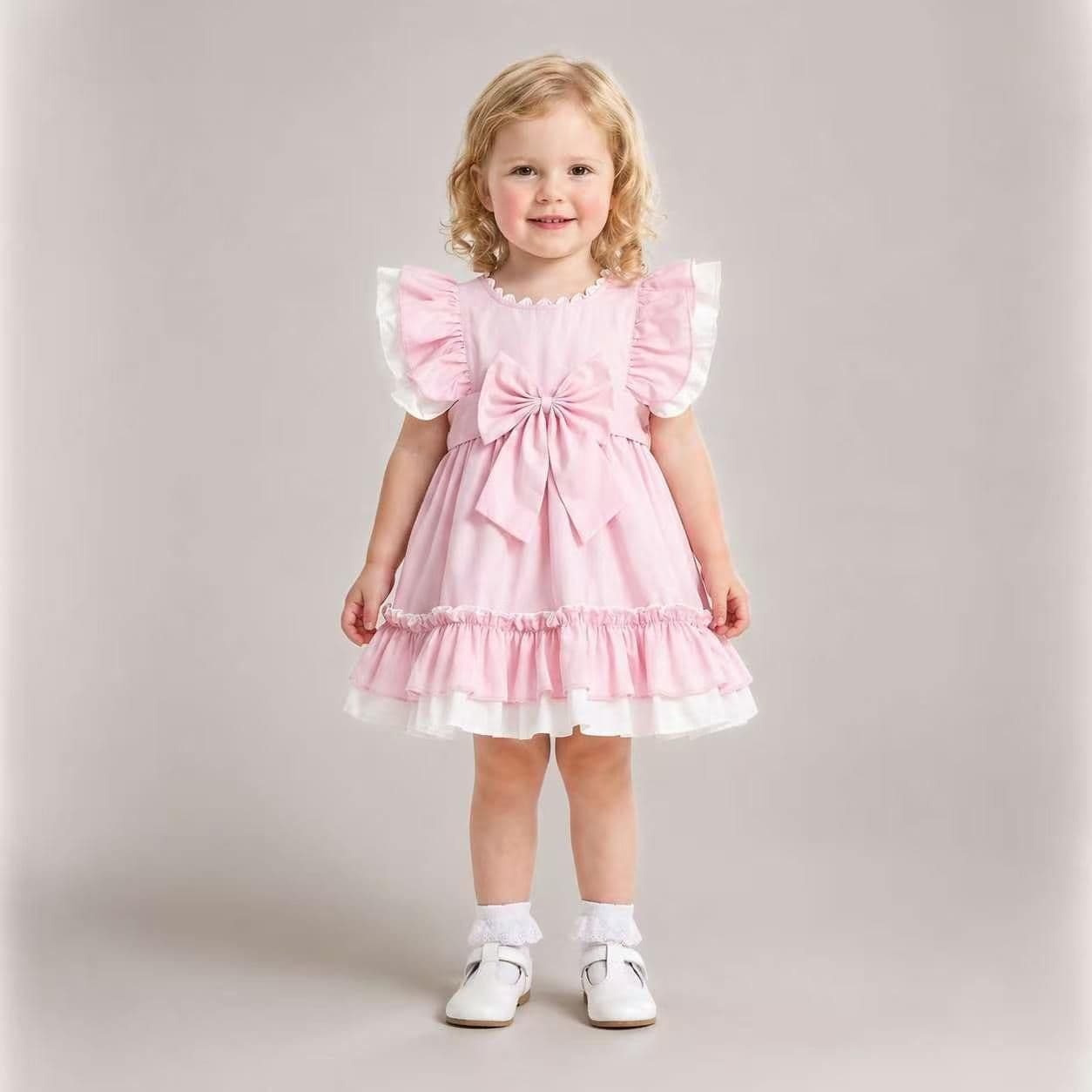 Baby Girl Cotton Pink with White Puff Ball Dress "2617"