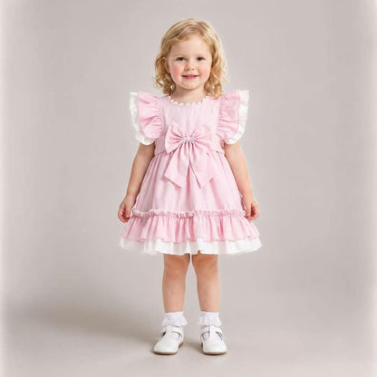 Baby Girl Cotton Pink with White Puff Ball Dress "2617"