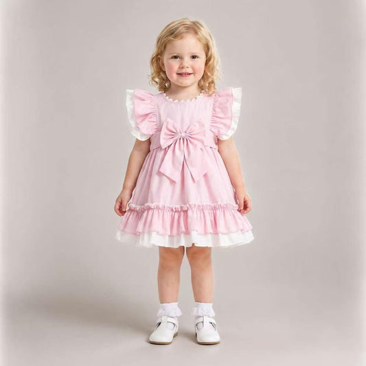 Baby Girl Cotton Pink with White Puff Ball Dress "2617"