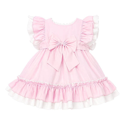 Baby Girl Cotton Pink with White Puff Ball Dress "2617"