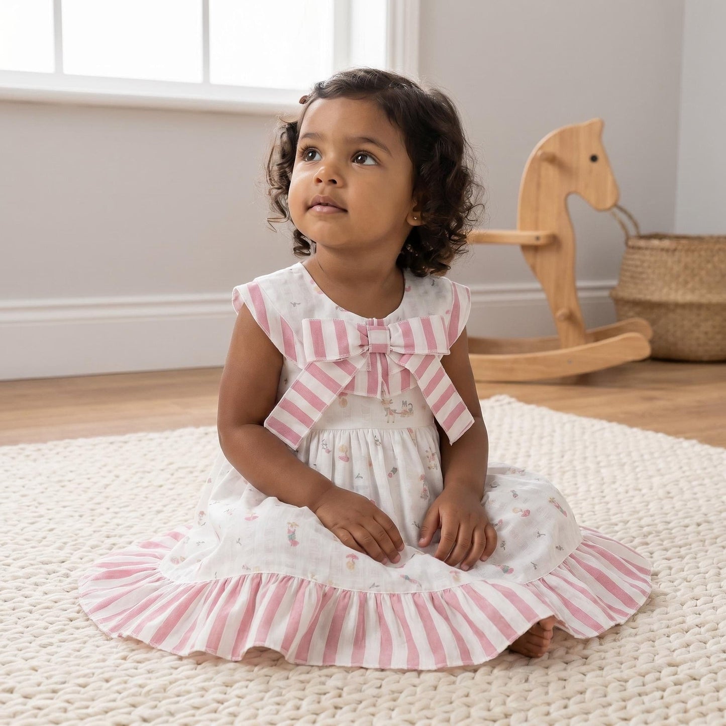Baby Girl Dusty Pink Animal Print Puff Dress with Pants "MYD26049"