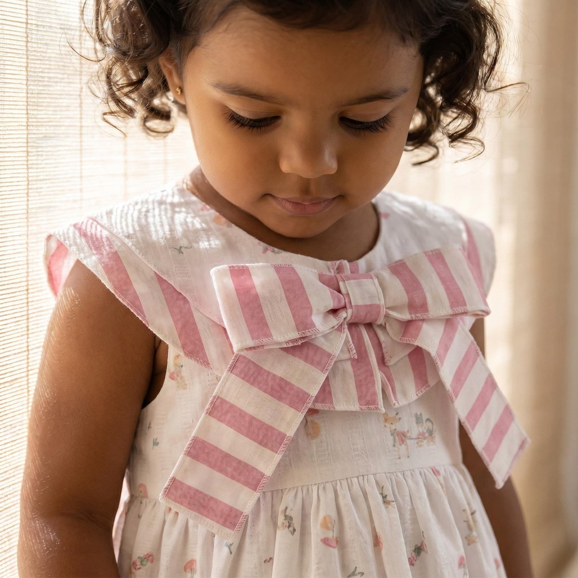 Baby Girl Dusty Pink Animal Print Puff Dress with Pants "MYD26049"