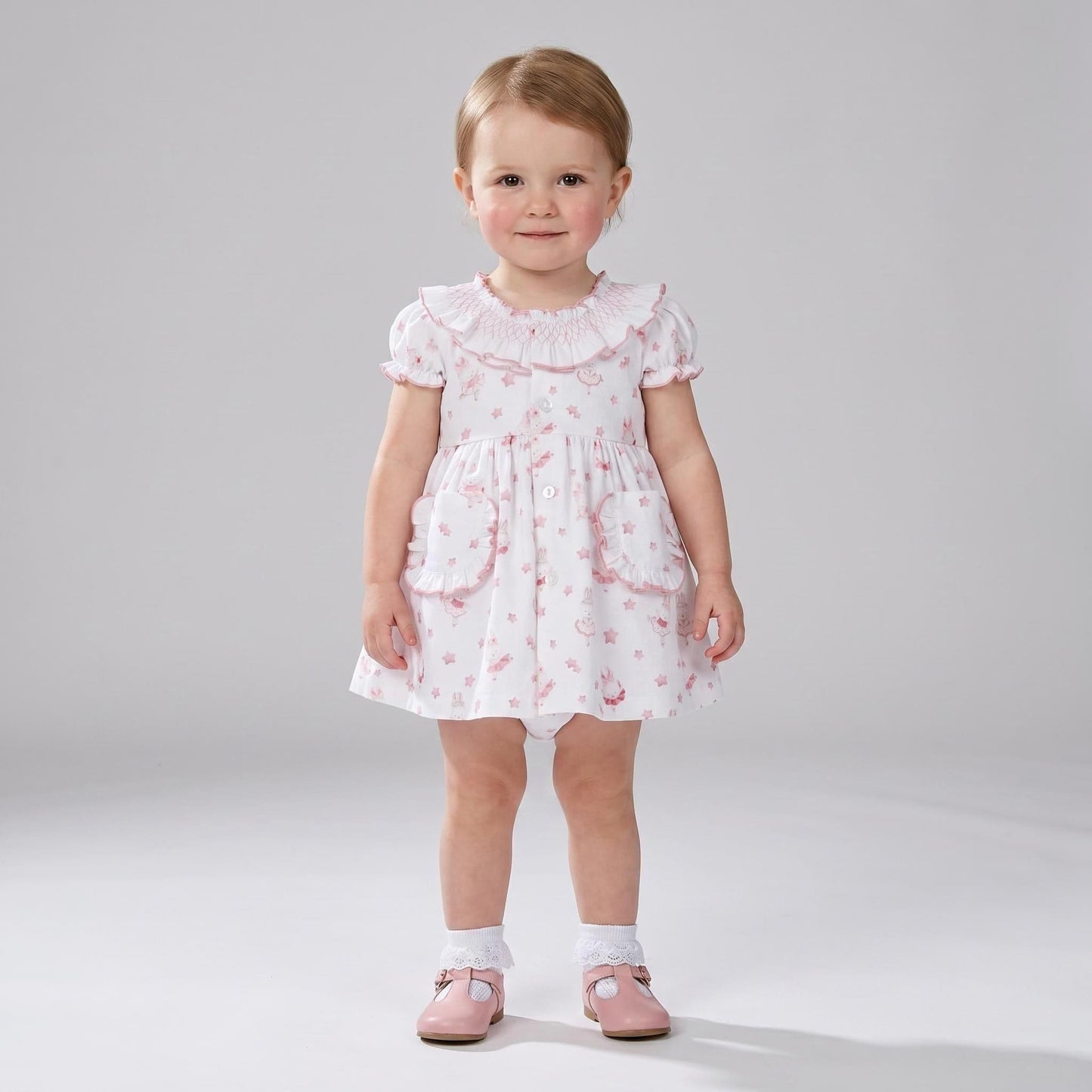 Baby Girl Dusty Pink Bunny Collar Dress with Pants "MYD26035"