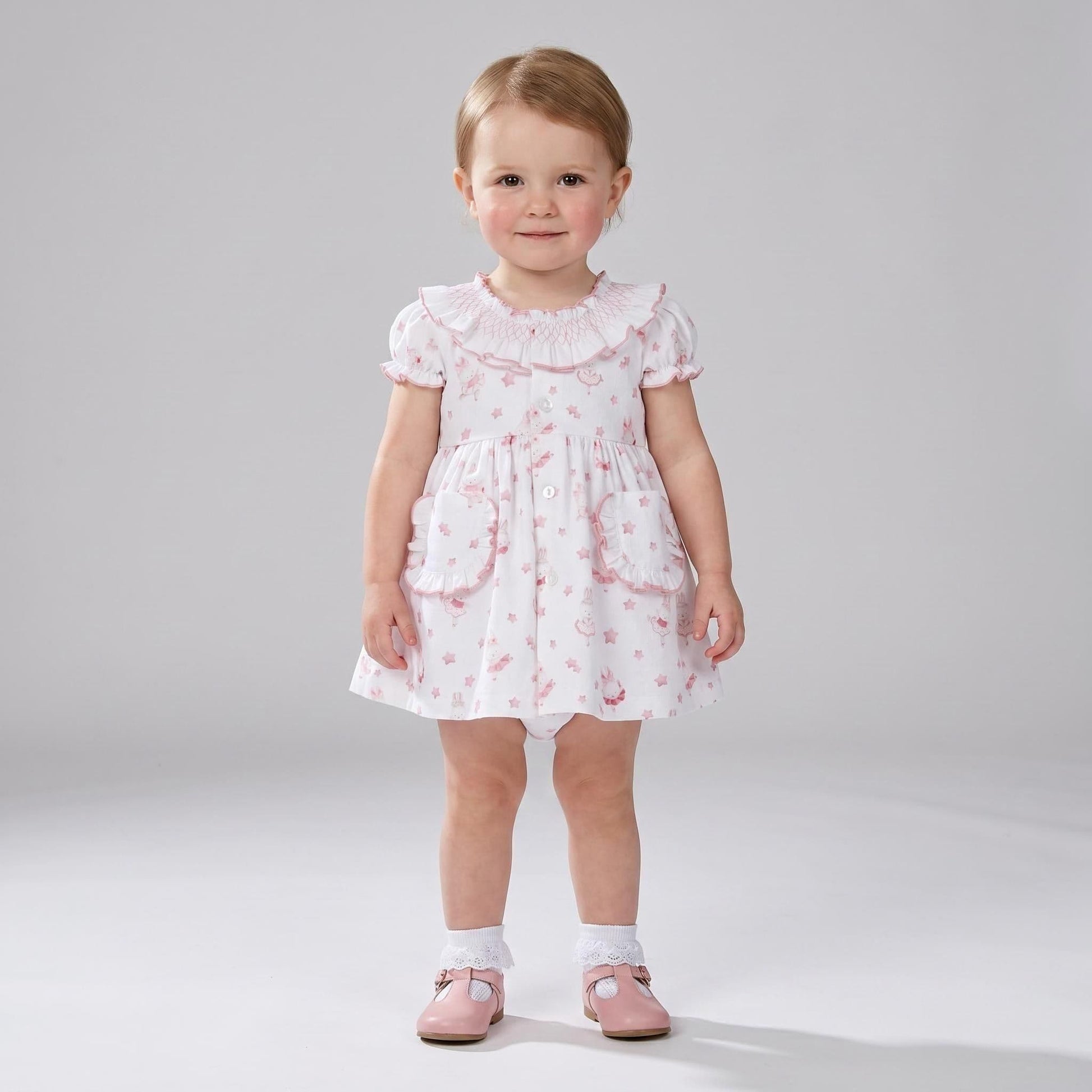 Baby Girl Dusty Pink Bunny Collar Dress with Pants "MYD26035"