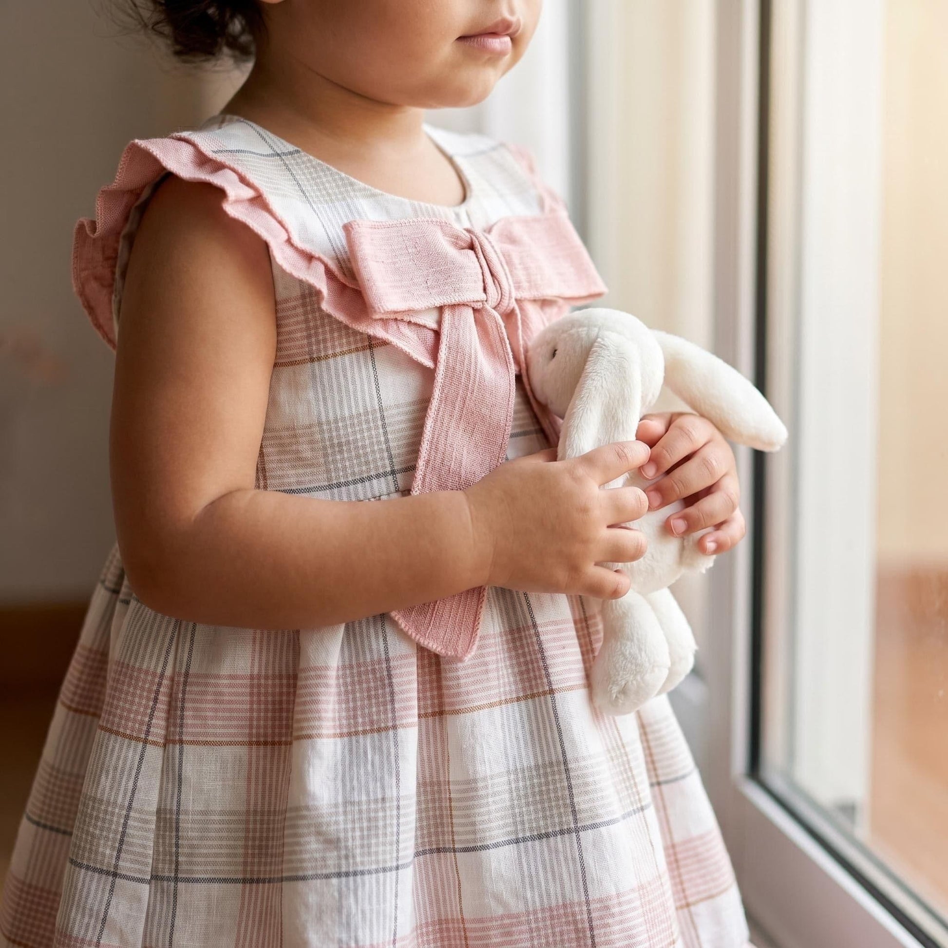 Baby Girl Dusty Pink Checked Sheer Puff Dress with Pants "MYD26054"