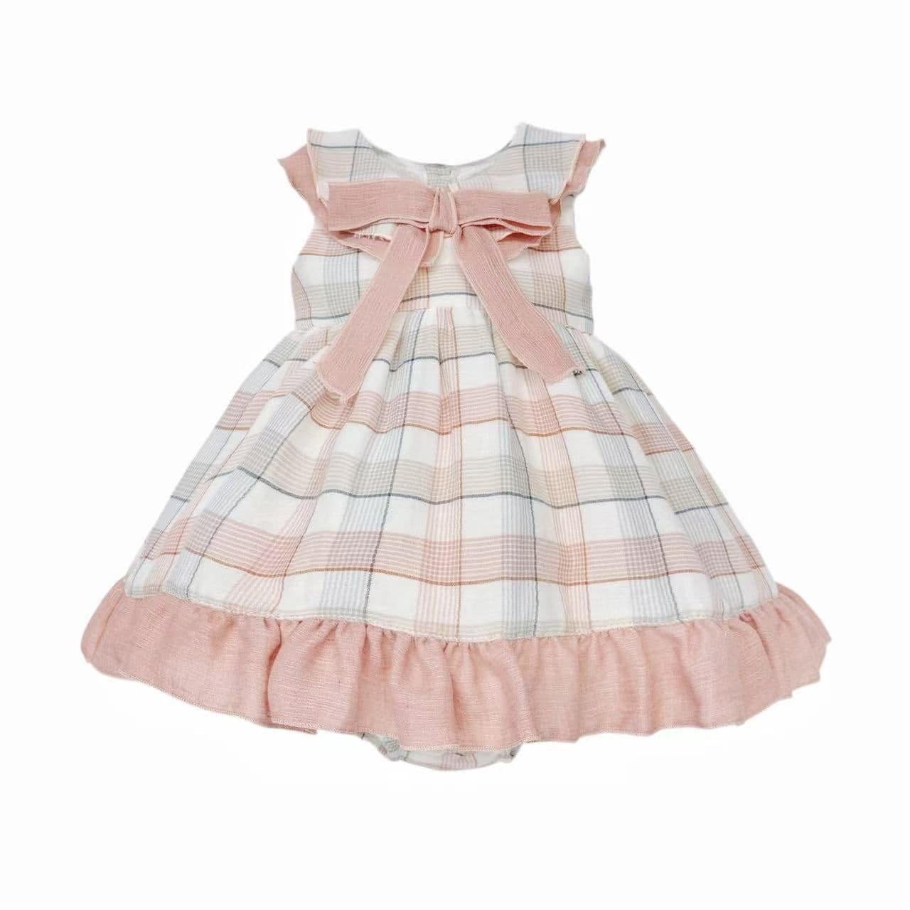 Baby Girl Dusty Pink Checked Sheer Puff Dress with Pants "MYD26054"