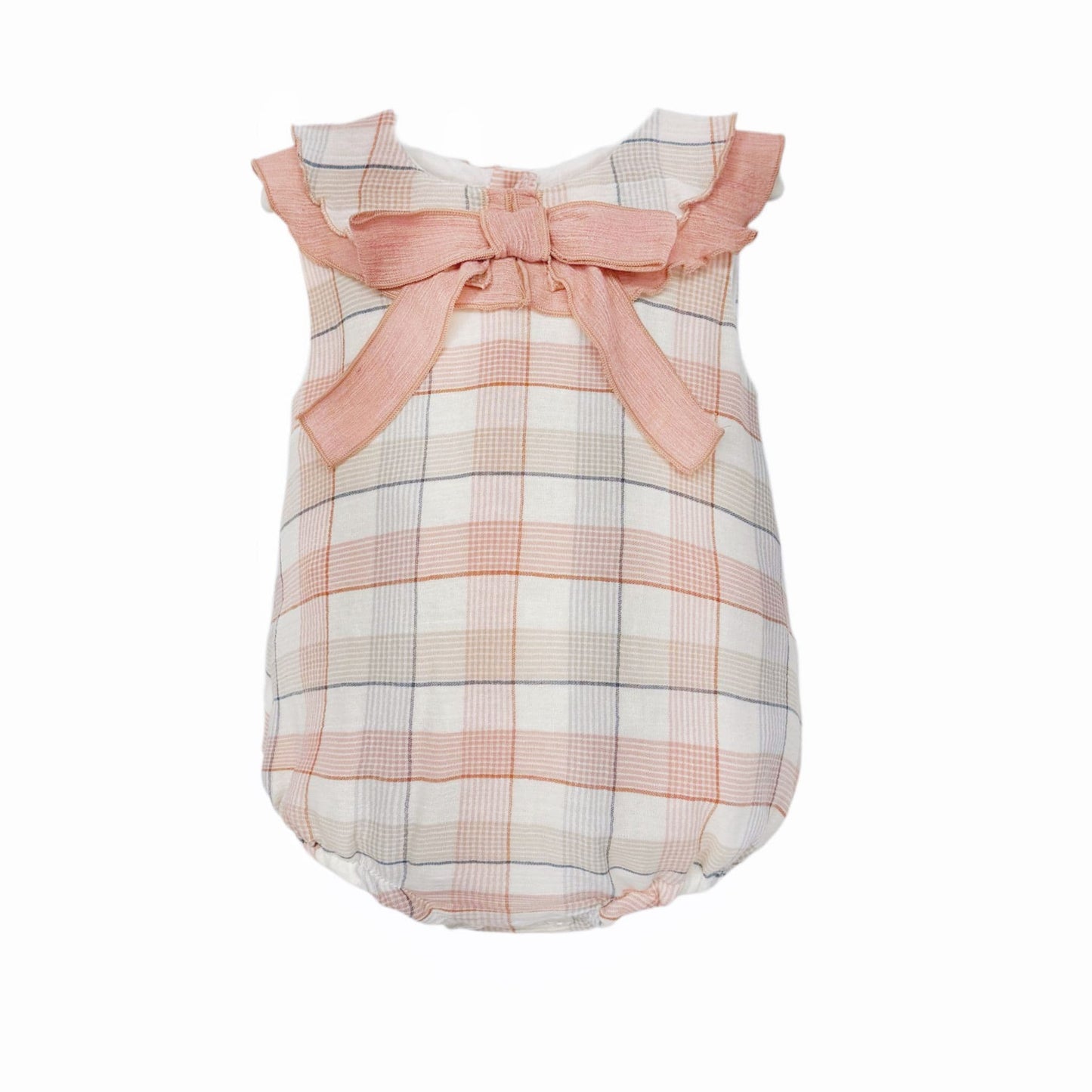 Baby Girl Dusty Pink Checked Sheer Romper Collar "MYD26052"
