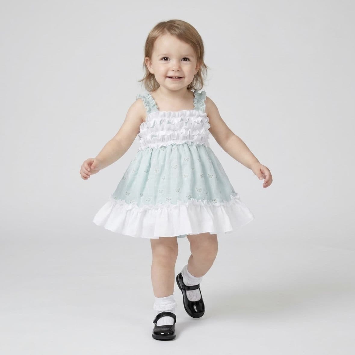 Baby Girl Mint Print Summer Puff Ball Dress with Pants "MYD26044"