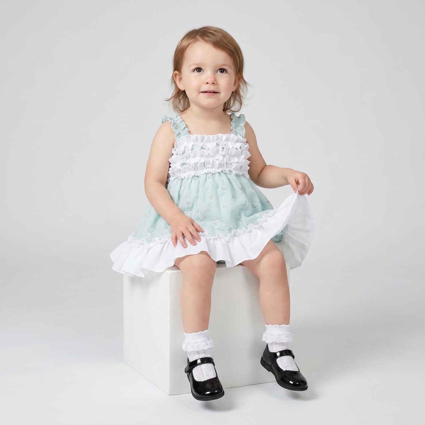 Baby Girl Mint Print Summer Puff Ball Dress with Pants "MYD26044"