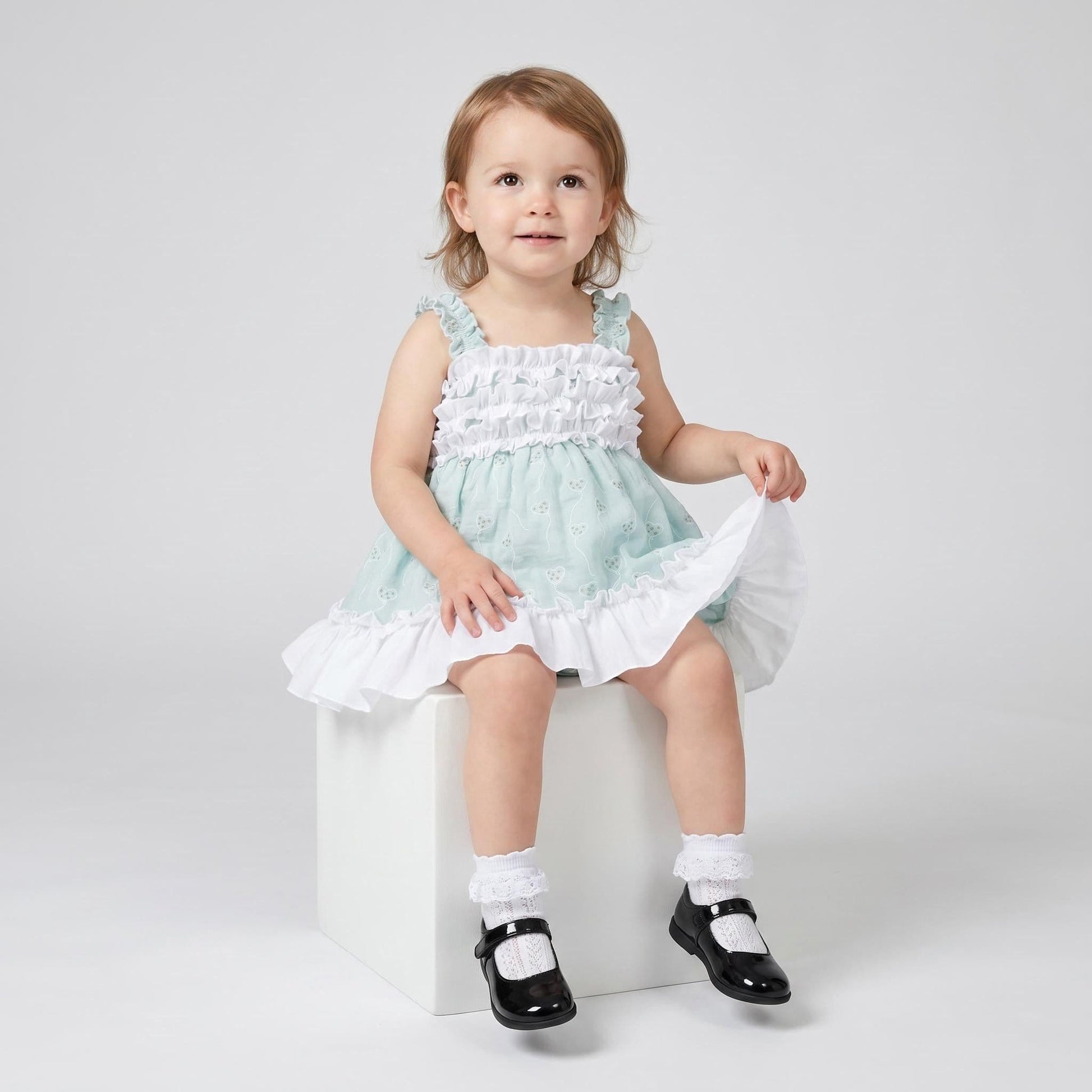 Baby Girl Mint Print Summer Puff Ball Dress with Pants "MYD26044"