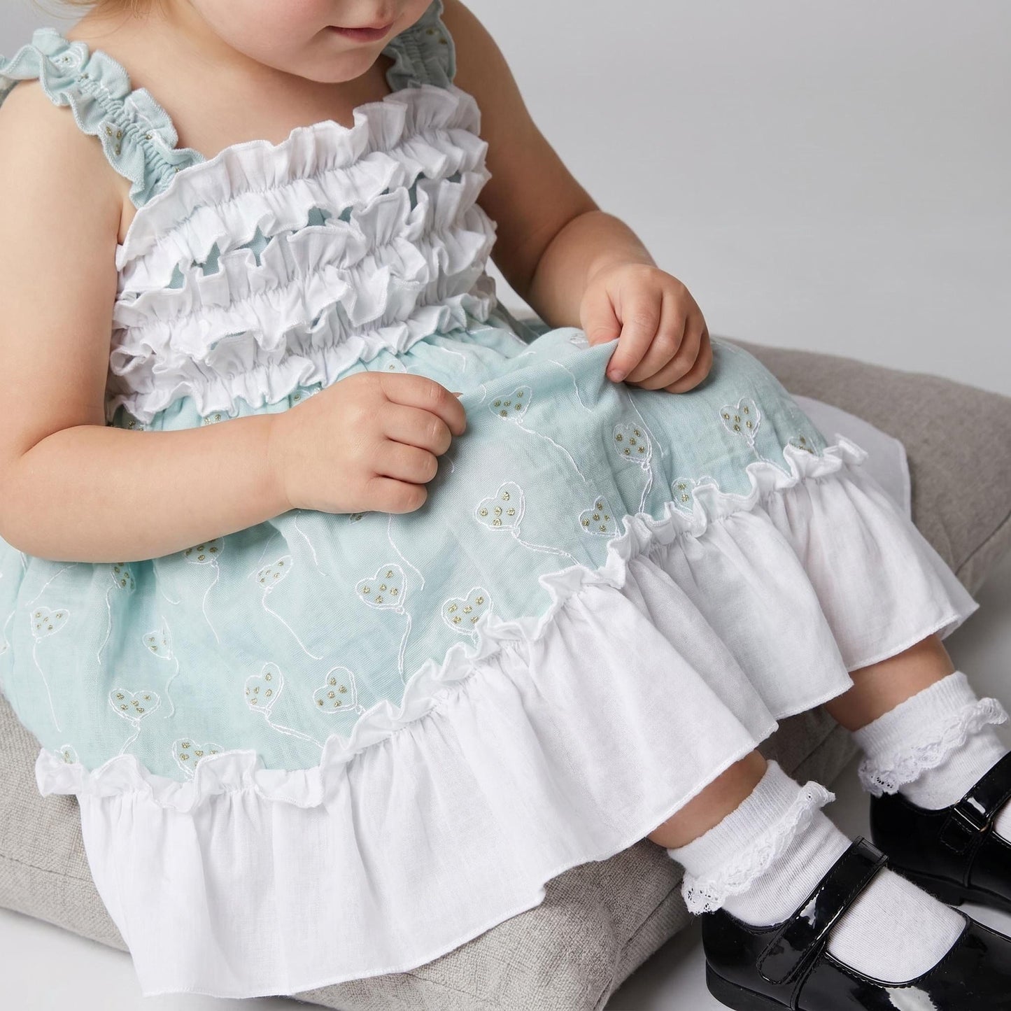 Baby Girl Mint Print Summer Puff Ball Dress with Pants "MYD26044"