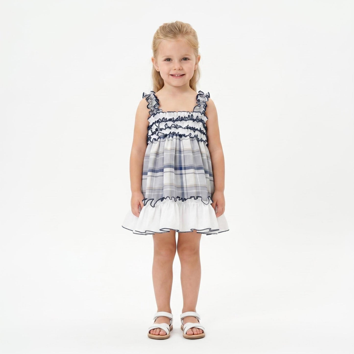 Baby Girl Navy Grey Checked Sheer Sun Dress with Pants "MYD26051"