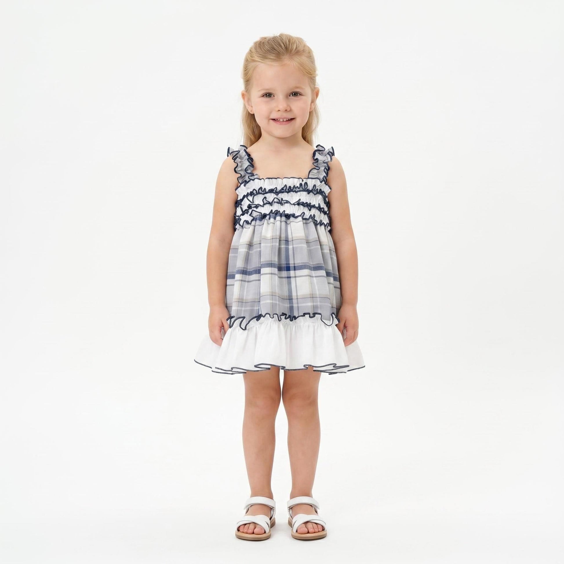 Baby Girl Navy Grey Checked Sheer Sun Dress with Pants "MYD26051"