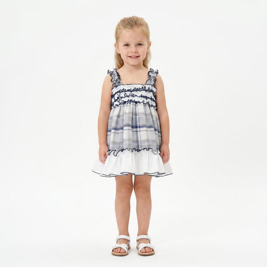 Baby Girl Navy Grey Checked Sheer Sun Dress with Pants "MYD26051"