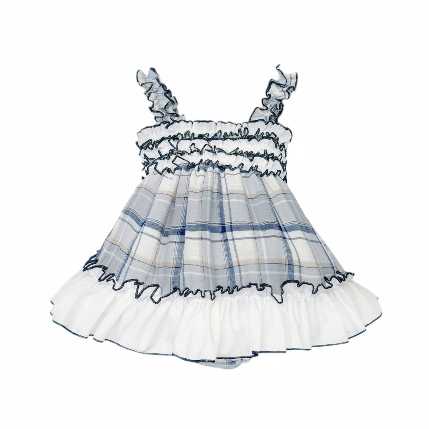 Baby Girl Navy Grey Checked Sheer Sun Dress with Pants "MYD26051"