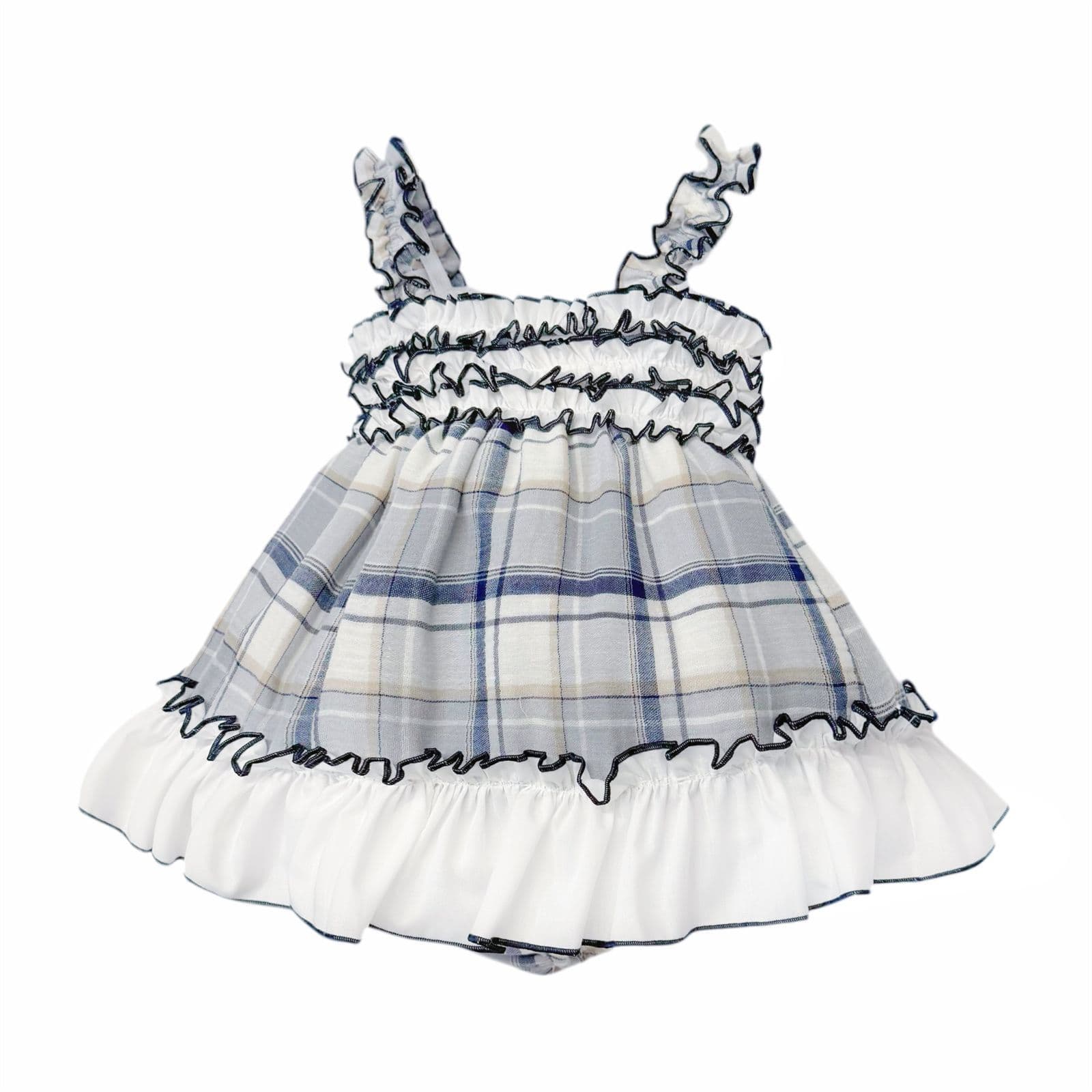 Baby Girl Navy Grey Checked Sheer Sun Dress with Pants "MYD26051"