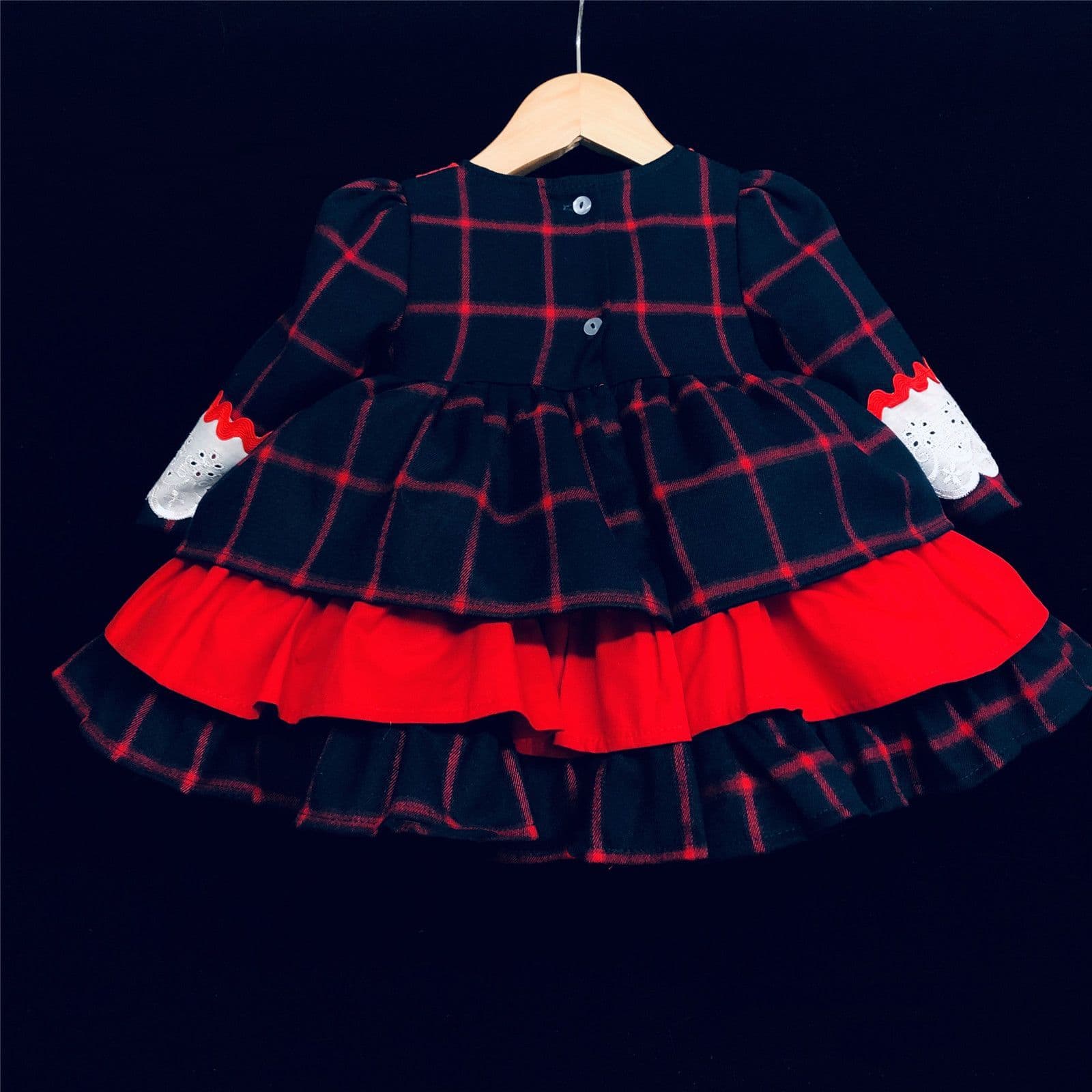 Baby Girl Navy&Red Spanish Tartan Dress Puff Ball Wool Blend "2051 Navy"