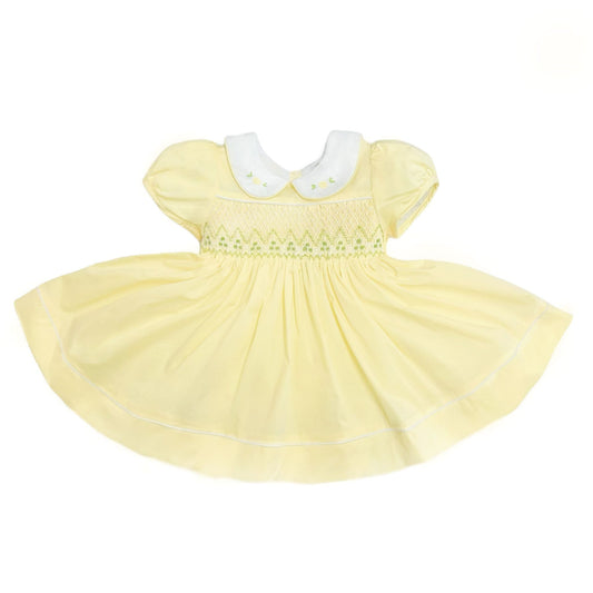 Baby Girl Pale Yellow Hand Smocked Puff Dress "2405 Yellow"