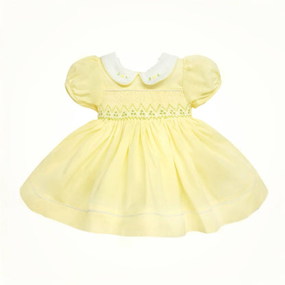 Baby Girl Pale Yellow Hand Smocked Puff Dress "2405 Yellow"